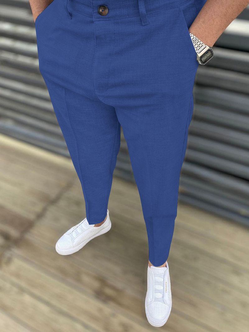 Pantaloni lunghi da uomo nuovi, estivi, casual, in cotone, a vita media, pronti all'uso, tinta unita, leggermente elastici, pantaloni casual in mucca_voghion.com