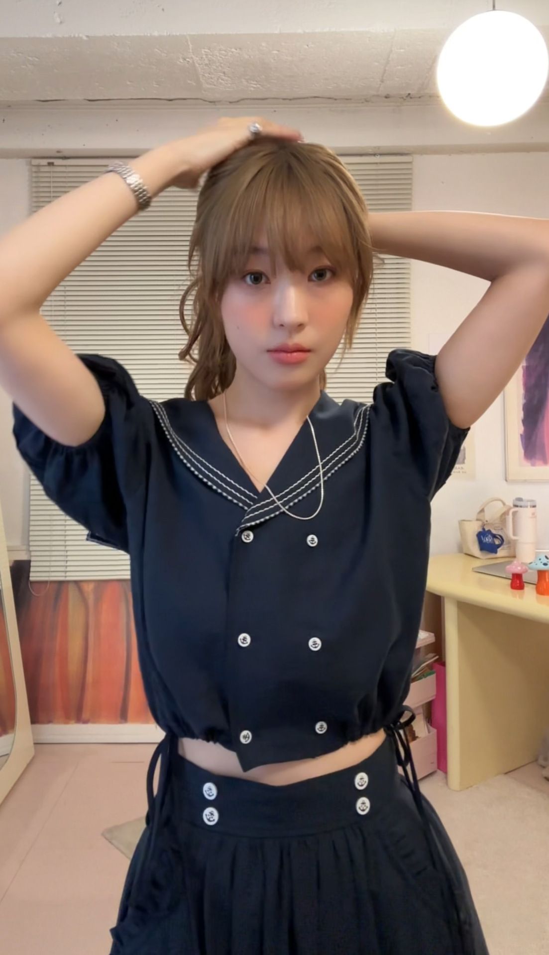 Completo due pezzi da donna con gonna a mezza manica e collo da marinaio bianco, estate 2025, Fleet * A_voghion.com