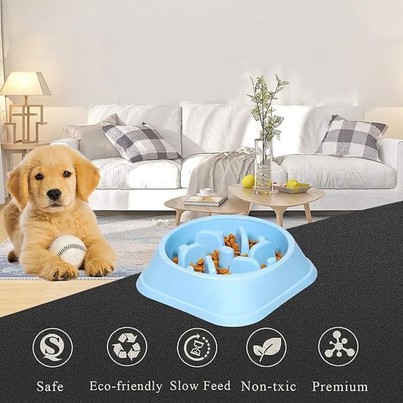 Interaktiv slow feeder-skål til små og mellemstore hunde - skridsikker, inkluderer et gratis benlegetøj med tilfældig farve_voghion.com