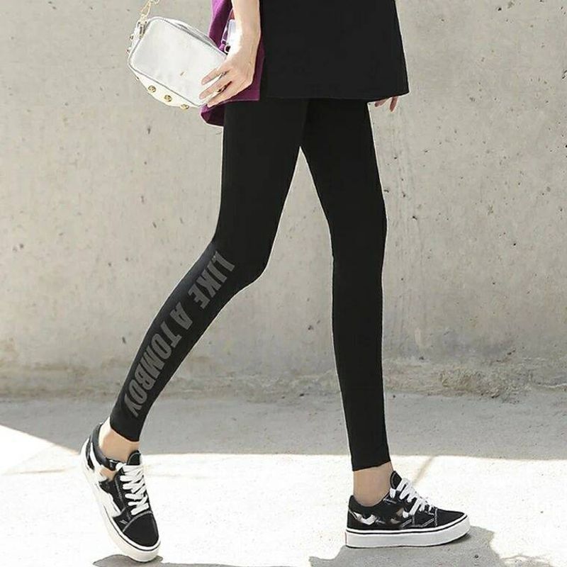  Women's Clothing Cotton Leggings Spring And Autumn Thickened Velvet And Side Letter Print Tight Leggings Long Pants_voghion.com