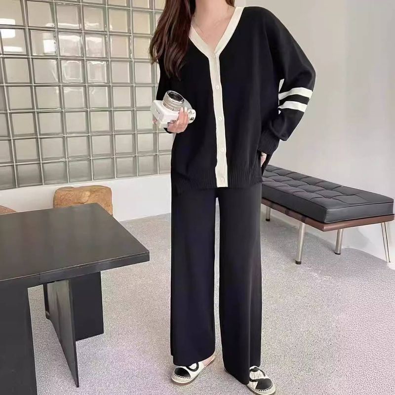 Vêtements pour femmes Ins Style Loose Casual Fashion Pantalons à jambes larges Costumes tricotés pour femmes_voghion.com