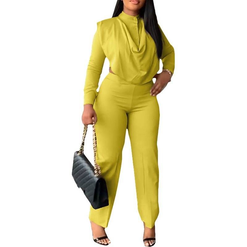 Women's Clothing  Autumn And Winter Women's Clothing Elegant Commuter Round Neck Stacked Top Straight Trousers Fashion Suit_voghion.com