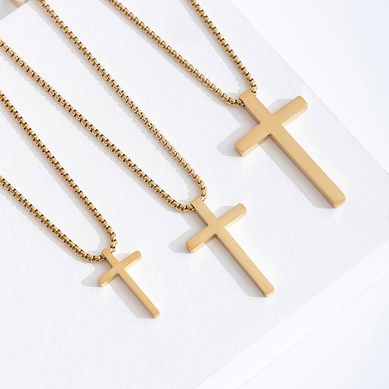 Men's Long Cross Pendant Necklace - Versatile Smooth Titanium Steel Chain_voghion.com