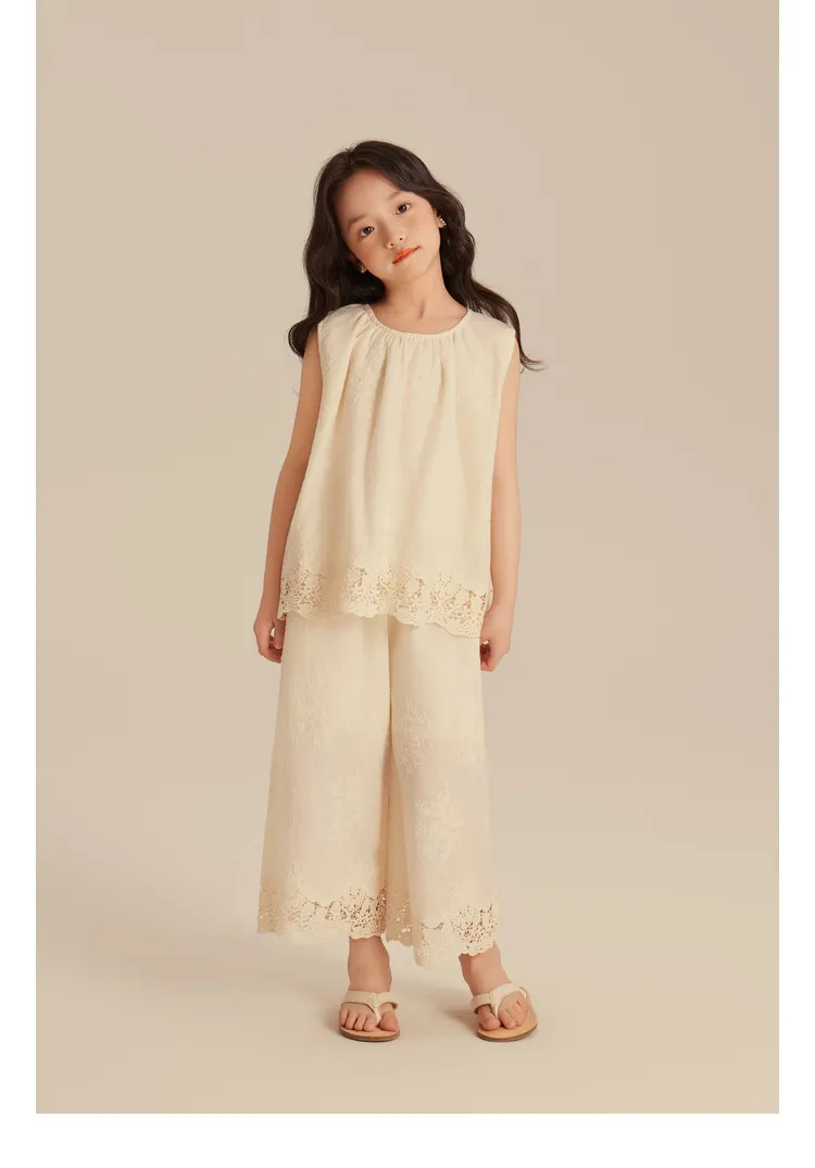 Bērnu apģērbu mežģīņu topi un bikses Jauns bērnu vasaras meža temperamenta maigs uzvalks_voghion.com