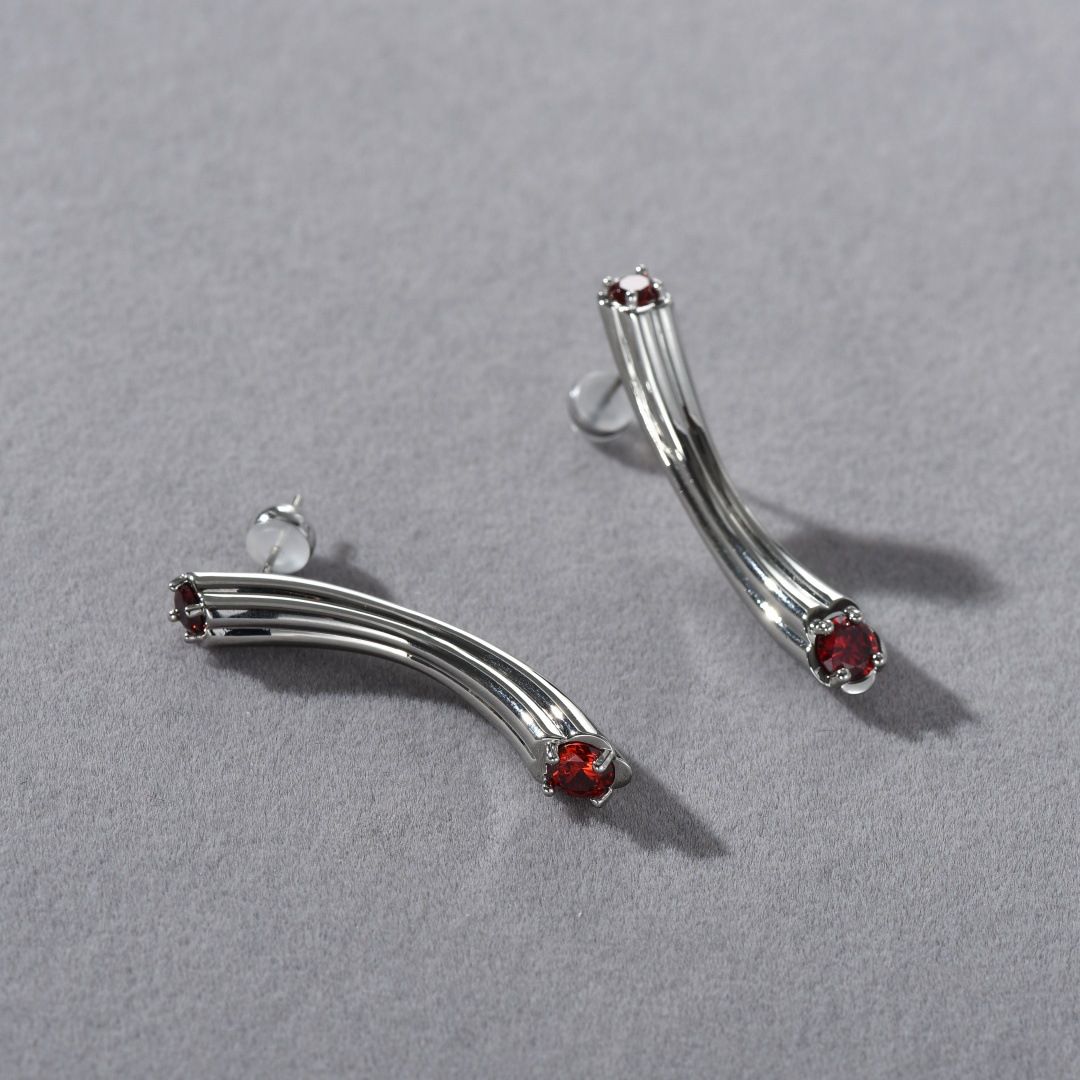 Damenschmuck Elegante gestreifte Creolen mit Zirkonia, S925 versilbert, minimalistisches geometrisches Design für den Alltag_voghion.com