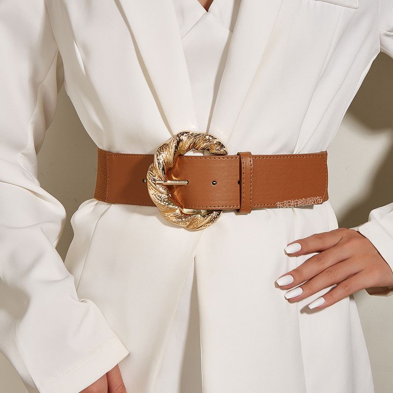 BSCIINS Metal Geometry Wide Edition Fashionable And Versatile PU Leather Belt_voghion.com