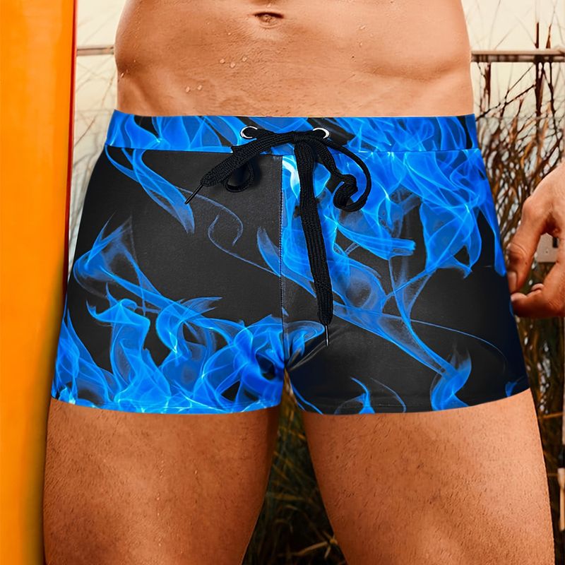 Men's Boxer Flame Pattern Quick Drying Fashion Sports Simple Swimming Cross Border Beach Pants_voghion.com