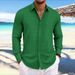 Men's Long Sleeve Shirt With Vertical Stripes And Textured Fabric, Turn-Down Collar Cardigan_voghion.com
