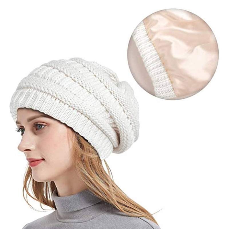 Bonnet tricoté coupe-vent en micro-élastique doublé de satin chaud et design tendance_voghion.com