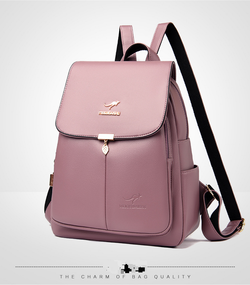 Women's Summer New Korean Fashion One-shoulder Women's Bag Soft Leather Backpack Schoolbag 8952_voghion.com