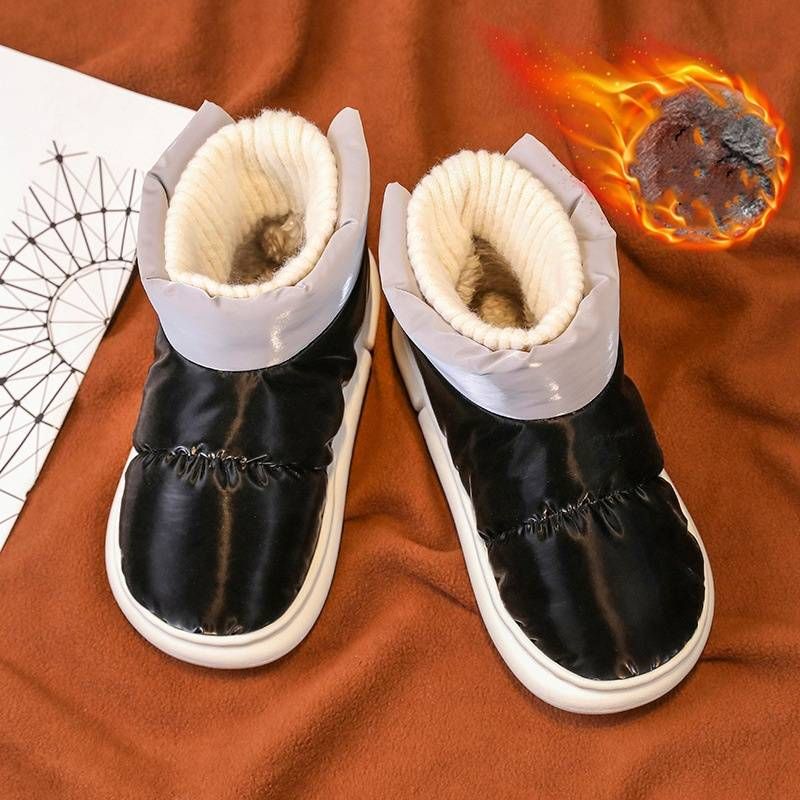 Children's Shoes New Children's Velvet Thickened Snow Boots Boys Black Big Children Waterproof Big Cotton Boots_voghion.com