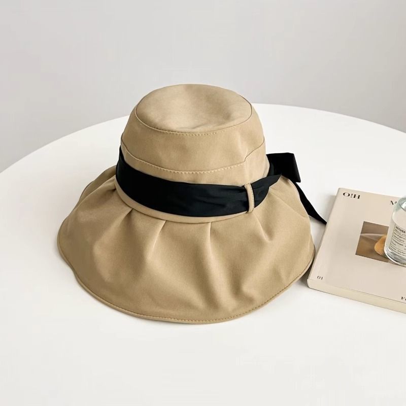 Bow Contrasting Color Fisherman Hat Children Summer Seaside Vacation Wide Brim Sun Hat Versatile Duck Tongue Sun Hat_voghion.com