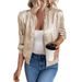 Women's Solid Color Zip-Up Stand Collar Casual Jacket – Lightweight Polyester Blend For Autumn/Winter (S-XXL Office & Streetwear Essential)_voghion.com