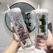 Nuova cannuccia di plastica di grande capacità, tazza da tè unisex per studenti, semplice e di alta qualità, con motivo a fiori e frutta._voghion.com
