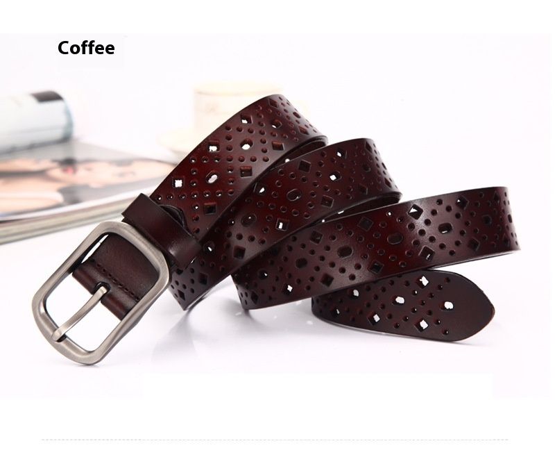 Neu Taille Ausgehöhlt Echtes Leder Zwei-schicht Rindsleder Hosen Breiten Damen Gürtel_voghion.com