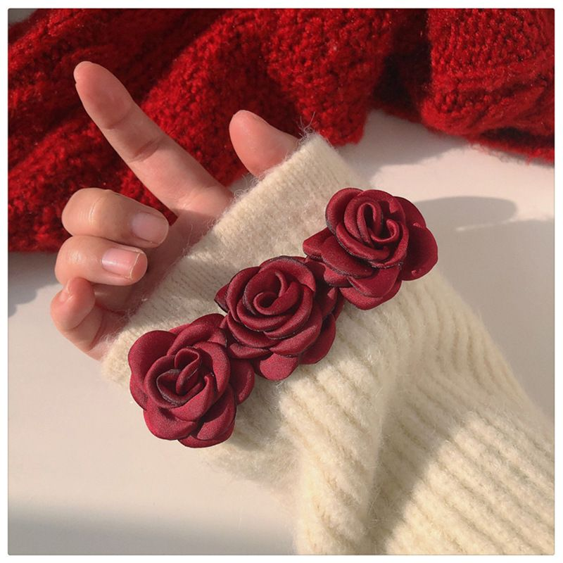 Camellia Spring and Summer Red Clip Back Spoon Plush Large Feel New Year's Hair Grip Headwear_voghion.com
