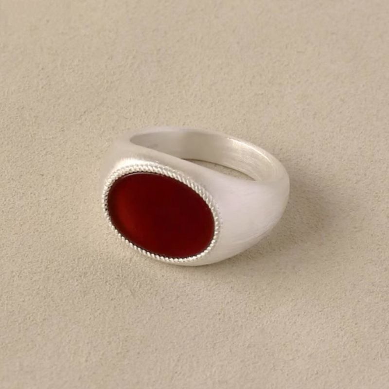SOF* Soft Mountain Series Anello di lusso minimalista in agata rossa intarsiata e spazzolata, modello New Light, per la vigilia dell'anno_voghion.com