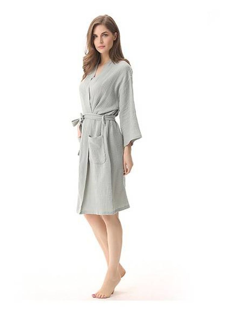 Purple Butterfly Solid Color Thin Bathrobe Pure Cotton Double Layer Washed Gauze Men And Women Yukata Kimono Japanese Style Women's Nightgown_voghion.com