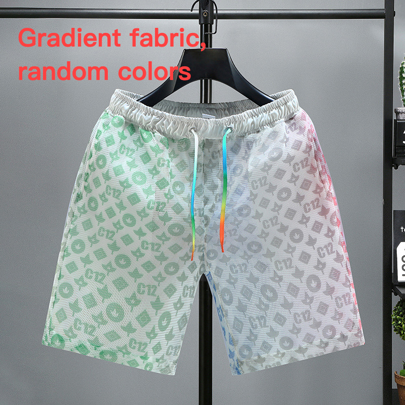 Men's Clothing Gradient Mesh Men's Summer Shorts Net Red Same Style Loose Colorful Five-point Pants Beach Pants Light All-match Pants_voghion.com