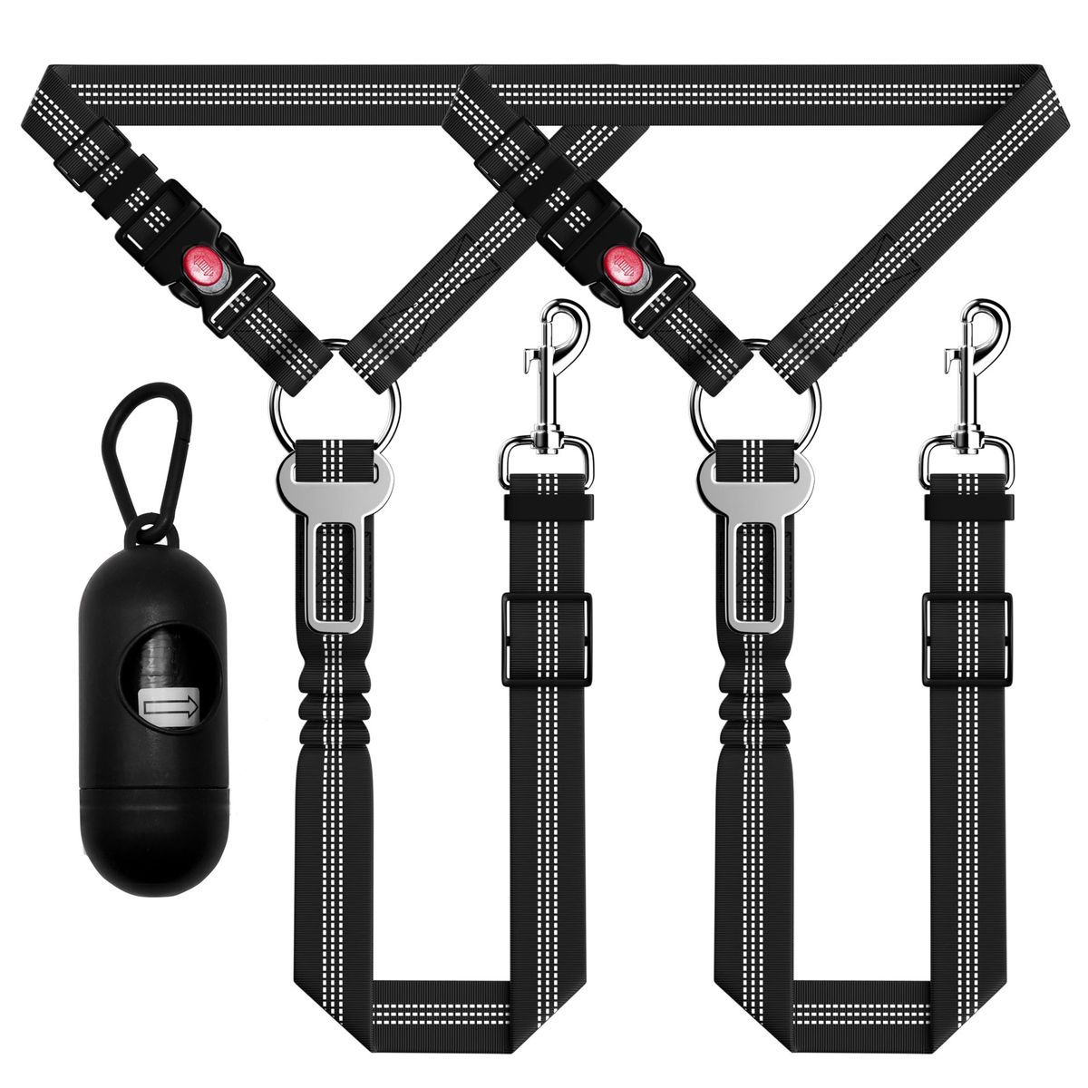 3-piece Set Of Retractable Belts With Adjustable Reflective Dog Seat Belts, Suitable For Car Headrests_voghion.com