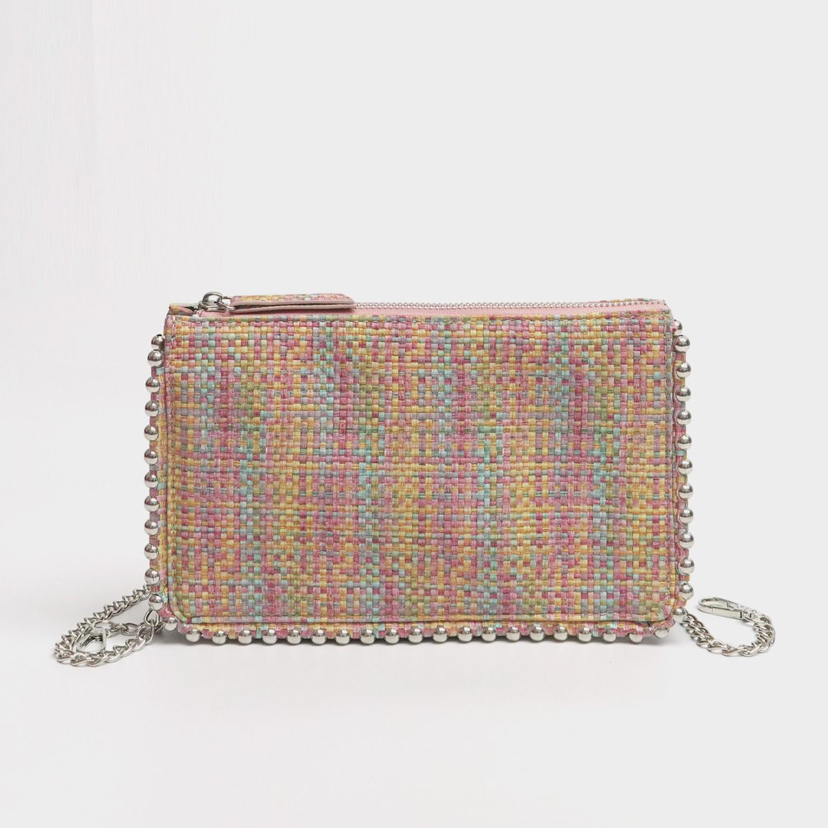 Damentaschen Neue Clutch mit Perlen, Denim-Kette, Schulter-Umhängetasche, Doppelfach, kleine quadratische Tasche, Doppelreißverschluss, Damentasche_voghion.com