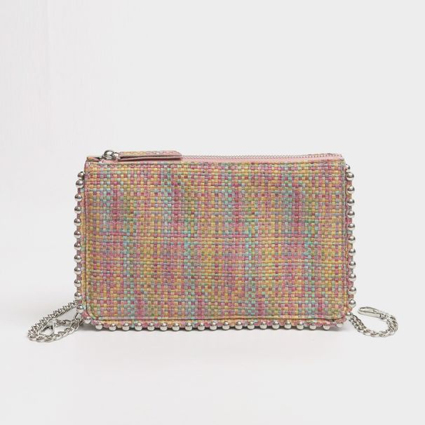 Damentaschen Neue Clutch mit Perlen, Denim-Kette, Schulter-Umhängetasche, Doppelfach, kleine quadratische Tasche, Doppelreißverschluss, Damentasche_voghion.com