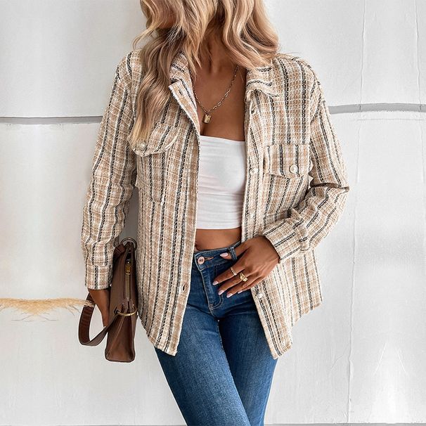 Women's fashion plaid shirt outside to match women_voghion.com