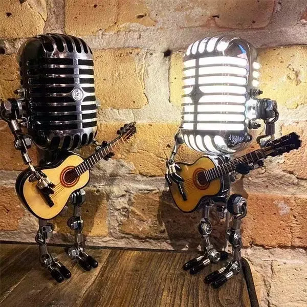 Cross-border explosives Metal Microphone Robot Metal Microphone guitar with light home ornaments in stock_voghion.com