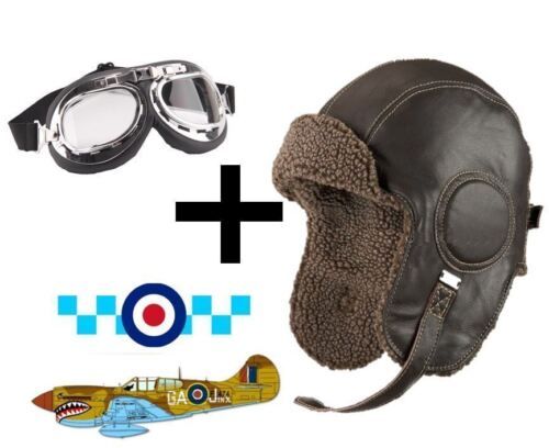 Flygblad Flyghatt Biggles Brunt konstläder Klassisk flyghjälm WW2 Aviator_voghion.com