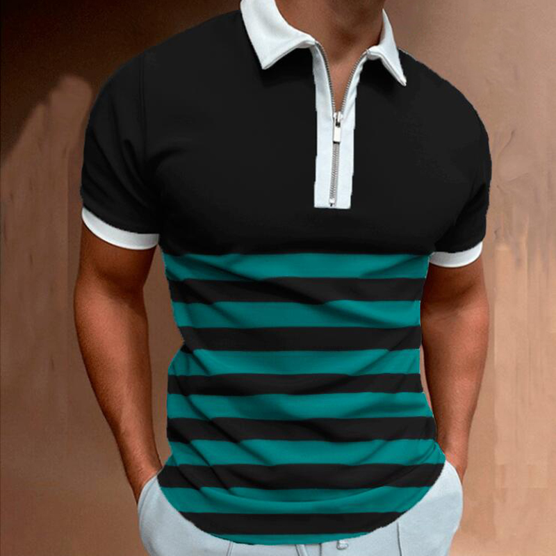 Herren Kurzarm-Poloshirt Mode Nähte lässig Revers Design Reißverschluss oben 2023 Sommer Harajuku Street Herrenbekleidung_voghion.com