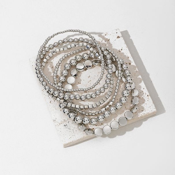 Set di sei braccialetti e cavigliere geometrici a strati con perline in lega fatti a mano_voghion.com