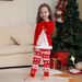 Christmas Red Parent Child Outfit For A Family Of Three Or Four, White Christmas Tree And Deer Print Home Clothes And Pajamas_voghion.com