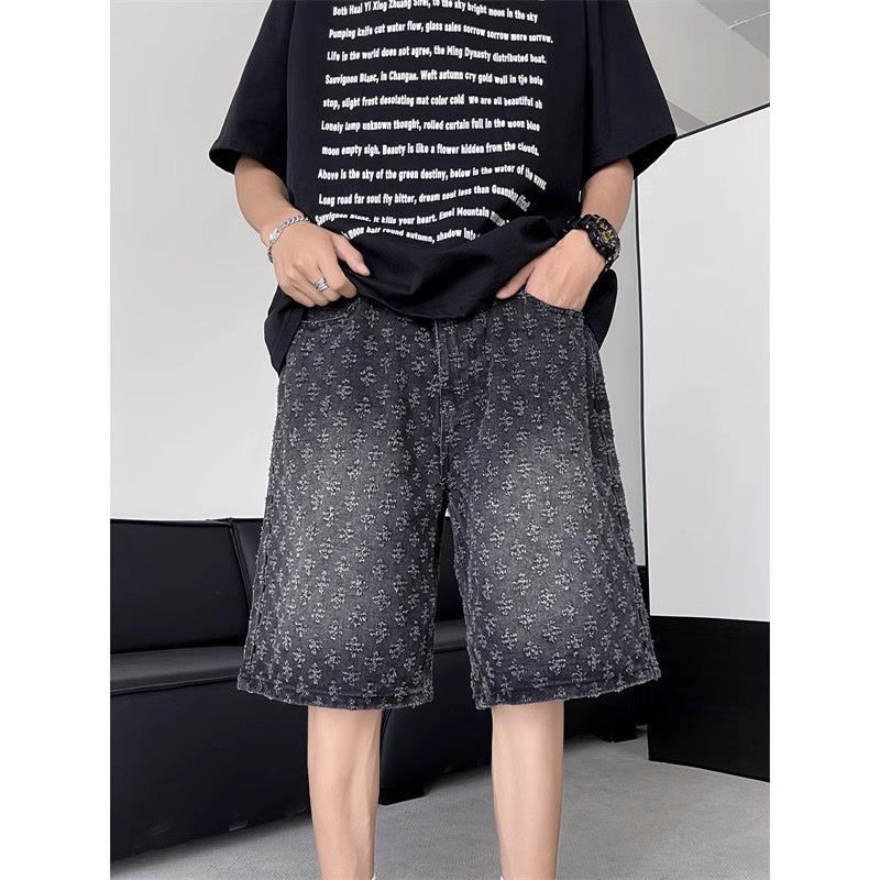 Herrenbekleidung Zerrissene Jeans-Shorts Herren Sommer Trendy High Street Vintage Trendy Mittellange Hose_voghion.com