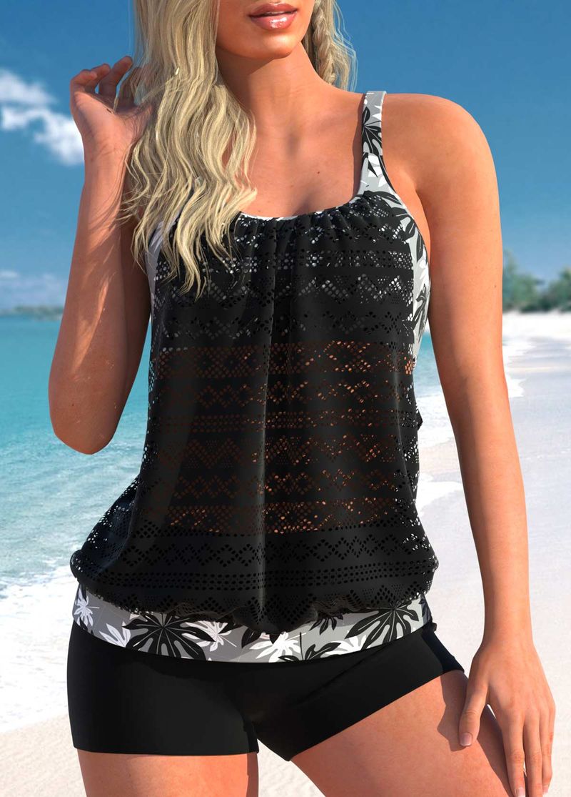 split swimsuit, slim suspender boxer briefs, conservative swimsuit for women_voghion.com