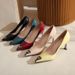 31-44 New Anti-collision Pointed Patent Leather High Heels Shallow Mouth Small Square Heel Versatile_voghion.com