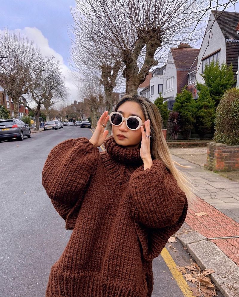 Women's sweater pullover puffy long-sleeved turtleneck sweater_voghion.com