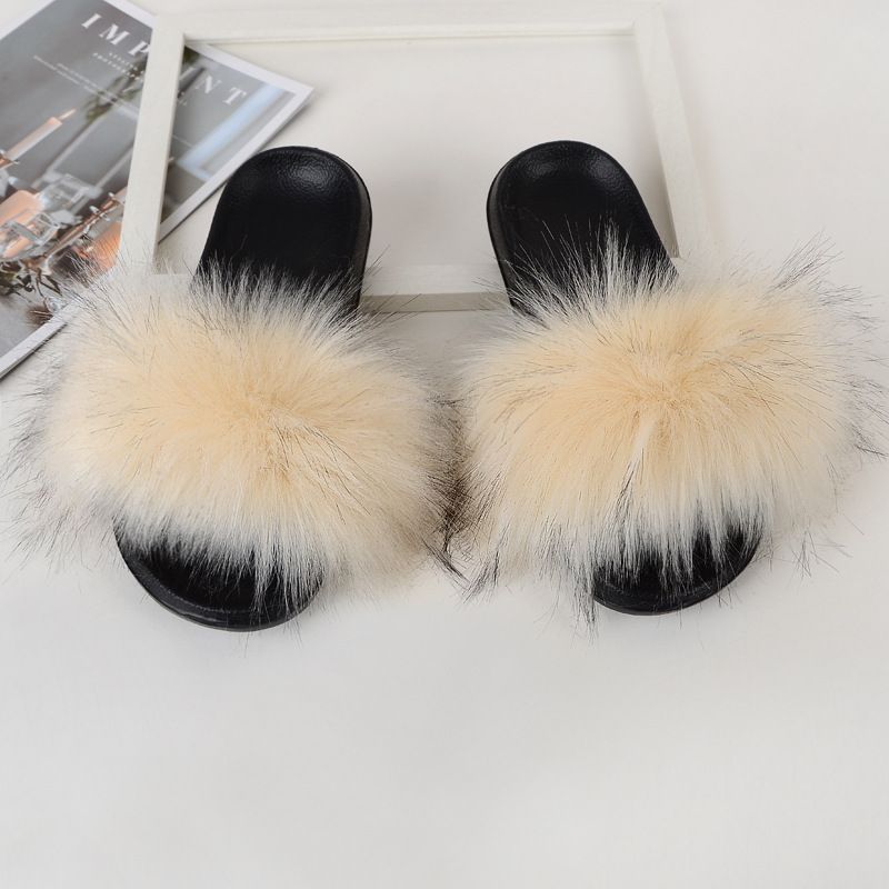 Women Plush Slippers Women's  Round Head Thick Bottom Thickened Shoes Fox Fur Slippers_voghion.com