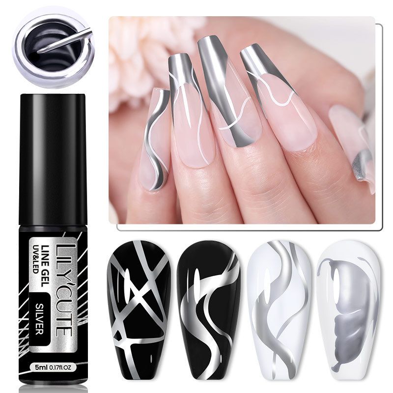 Silver Metallic Striping Gel For Nail Art - Precision Line Drawing UV/LED Gel Polish For Detailed Design_voghion.com