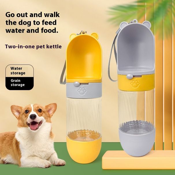 Műanyag palack háziállatoknak, vízforraló, hordozható kültéri adagoló, macska- és kutyakulacs tárolt gabonával_voghion.com