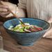 Sydney Blue Ceramic Bowl - 8 Inch Ramen Noodle Bowl With Ribbed Design (Retro Style Large Soup Bowl For Home & Restaurant Use)_voghion.com