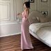 2024 New Solid Color Large Backless Gentle Temperament Swinging Collar Satin Suspender Dress Female Sexy Hip Hugging_voghion.com