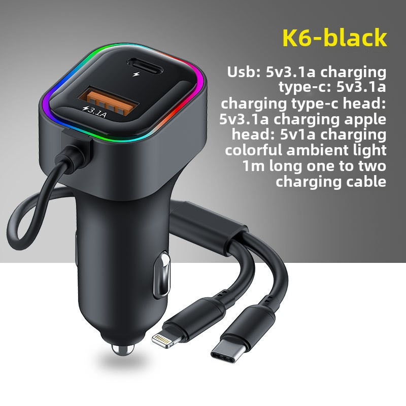 USB One To Two With Cable Charger, Multifunctional Car Phone Charger_voghion.com