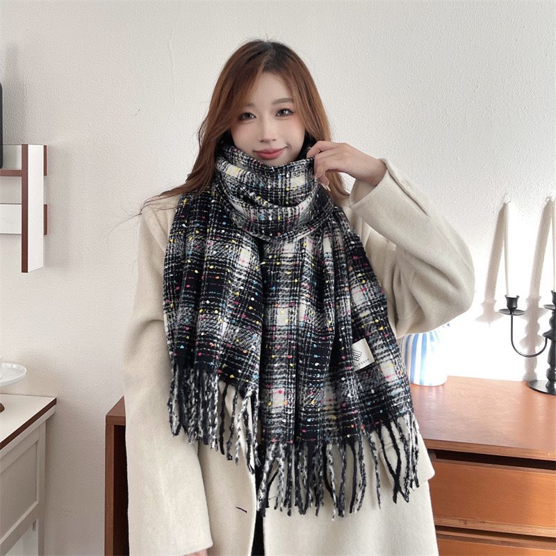 Høst- og vinteratmosfære Små godteribønner med prikker Tykt varmt sjal Dame Koreansk allsidig high-end skjerf_voghion.com