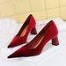 High heel chunky women's shoes suede west velvet light point single shoes_voghion.com