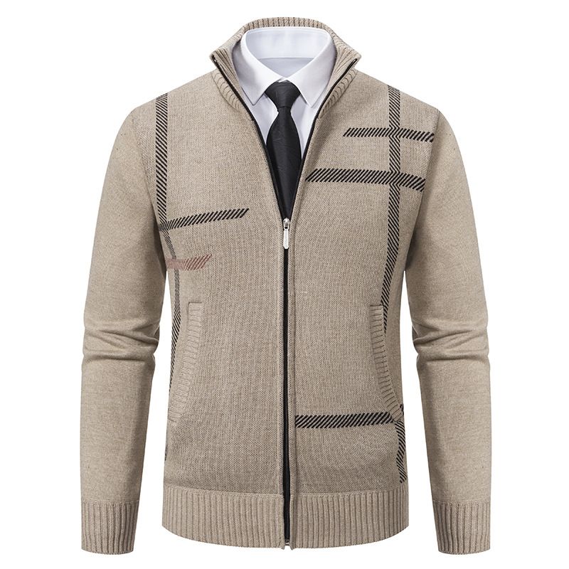 Men's Knit Sweater Cardigan With Stand Collar - Lightweight Business Casual Pullover For Fall (Available In Plus Sizes)_voghion.com