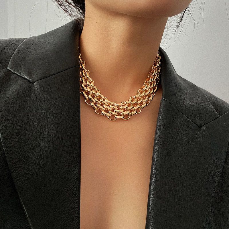 European and American simple net red jewelry exaggerated personality thick chain necklace women's retro fashion accessory metal sweater chain_voghion.com