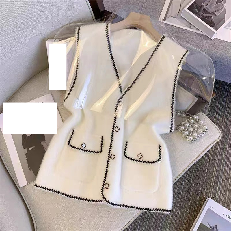 Women's casual outside with a shirt folded wear knitted imitation mink vest coat autumn_voghion.com