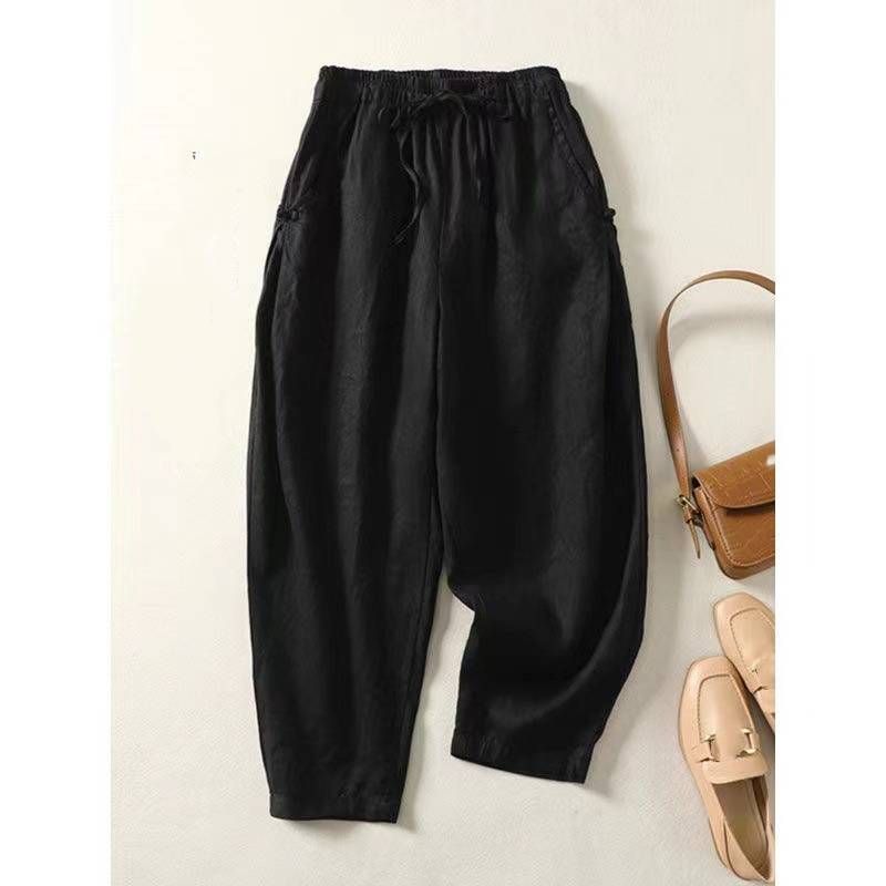 Women's Clothing Pure cotton nine-point pants loose new spring and summer thin retro button high waist _voghion.com