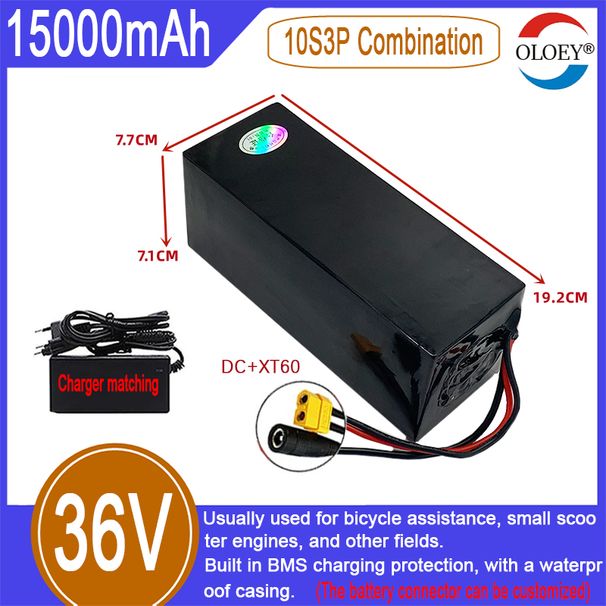 36V lithium-ion battery pack, 10S3P combination, 15000mAh, built-in BMS charging protection, explosion-proof, waterproof, sold with charger_voghion.com