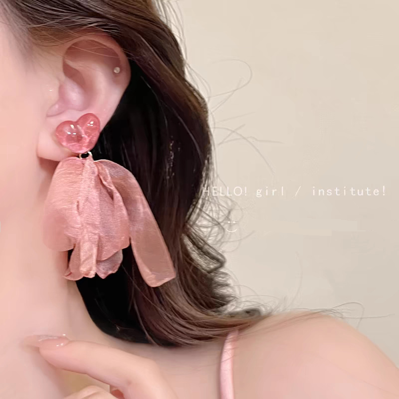 Conjunto de joyas para mujer, estilo festivo, pendientes de cinta con pétalos de hada, para que tu rostro se vea pequeño, pendientes únicos de nicho, pendientes de amor._voghion.com